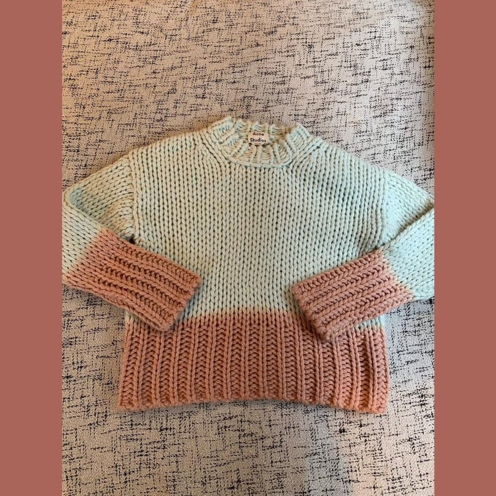 Acne Studios Kirene dip dye thick knit sweater in ombre mint and salmon, size S